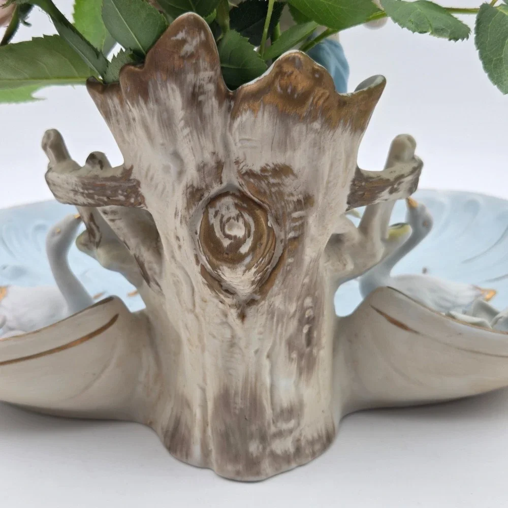 Vintage Baroque Porcelain Putti Centerpiece Planter With Cherubs Swans & Flowers